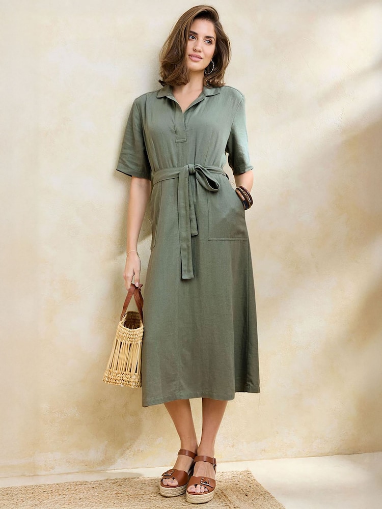 Cotton Traders Green Linen Blend Midi Dress - Image 3 of 3 Cotton Traders Green Linen Blend Midi Dress - Image 3 of 3