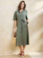 zelena - Cotton Traders Linen Blend Midi Dress - Slika 4 iz 4