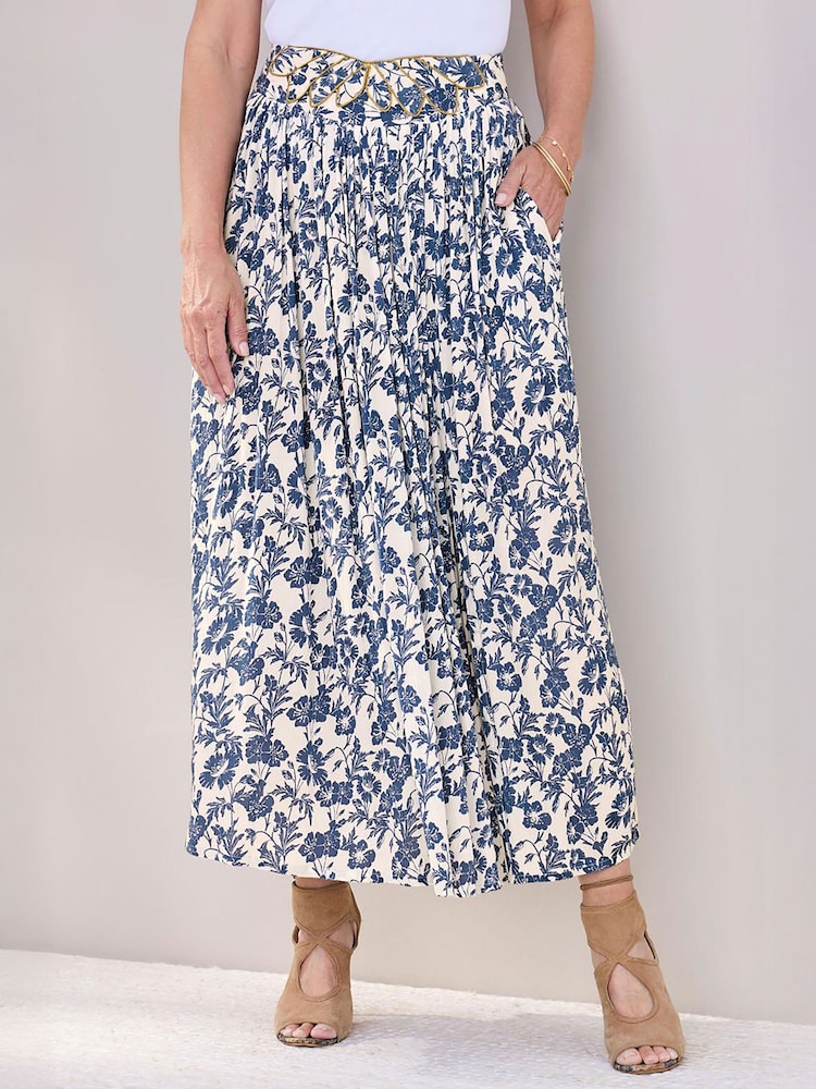 Cotton Traders Blue Pull On Printed Maxi Skirt - Image 1 of 4