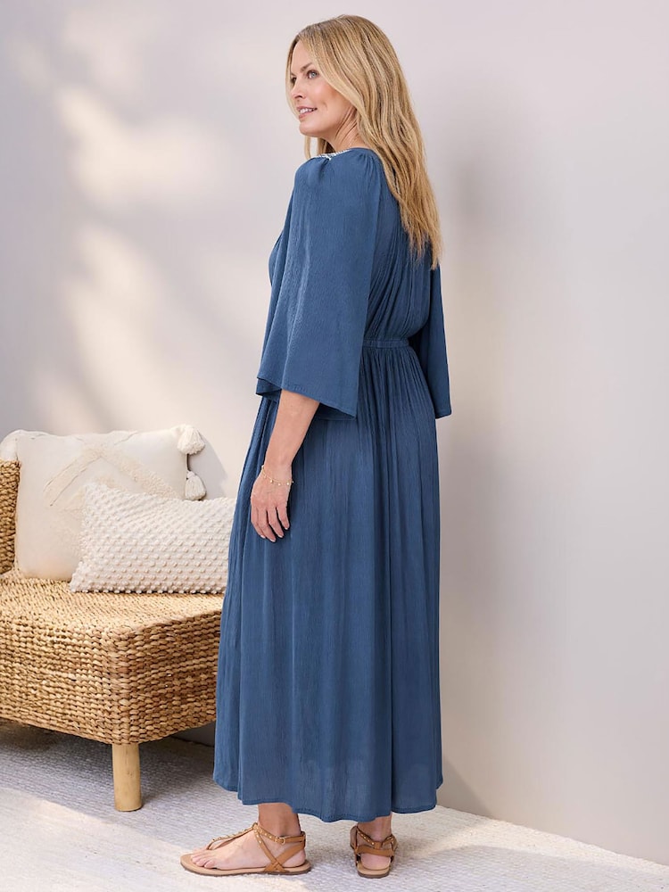 Cotton Traders Blue Embroidered Maxi Dress - Image 2 of 4 Cotton Traders Blue Embroidered Maxi Dress - Image 2 of 4