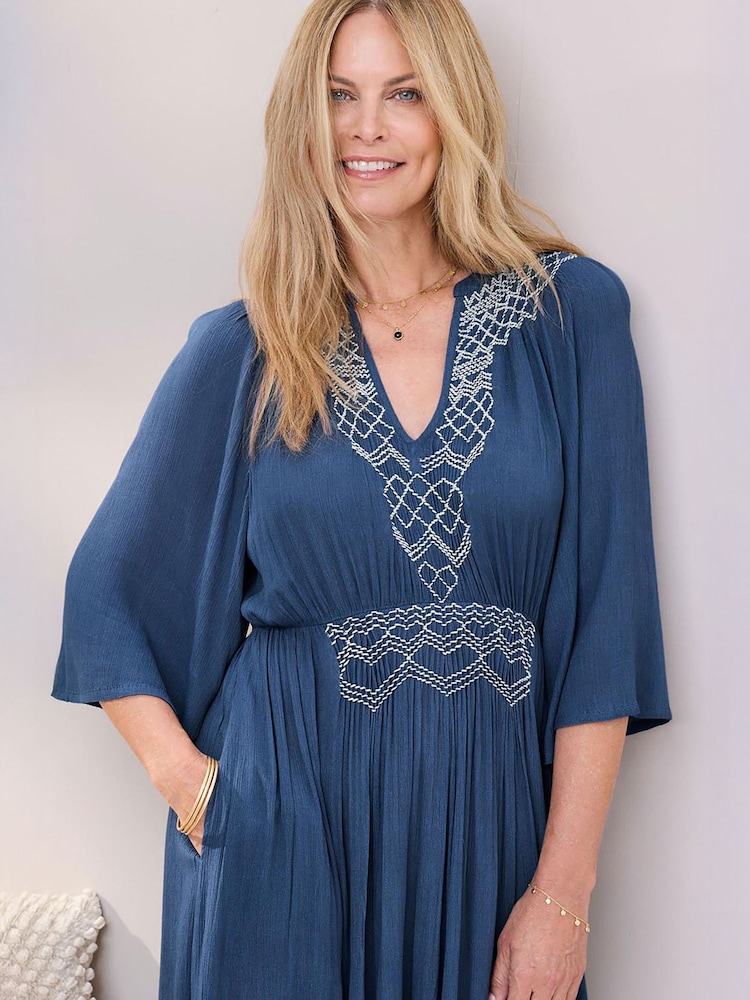 Cotton Traders Blue Embroidered Maxi Dress - Image 4 of 4 Cotton Traders Blue Embroidered Maxi Dress - Image 4 of 4