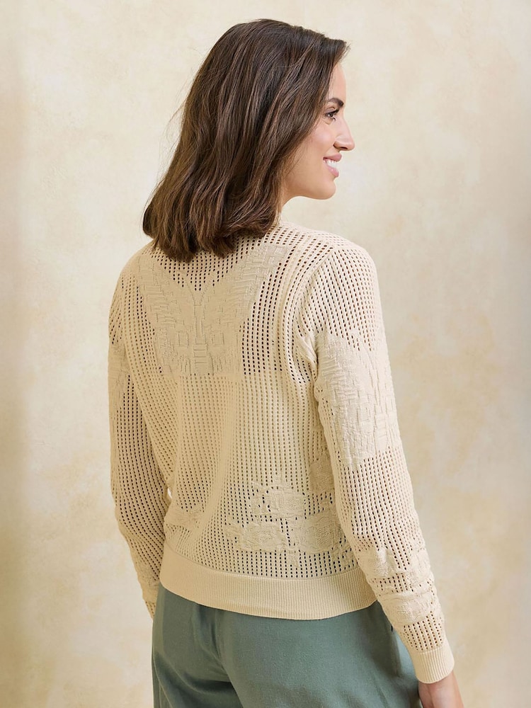 Cotton Traders Cream Textured Cardigan - Image 2 of 3