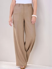 Cotton Traders Brown Linen Blend Wide Leg Trousers - Image 1 of 4