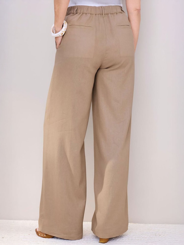 Cotton Traders Brown Linen Blend Wide Leg Trousers - Image 2 of 4