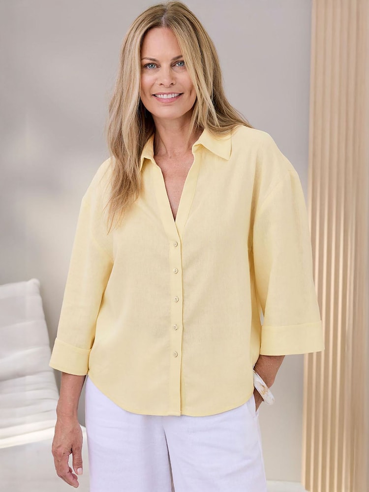 Cotton Traders Yellow Linen Blend Shirt - Image 1 of 4