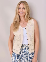 Cotton Traders Natural Crochet Waistcoat - Image 1 of 4