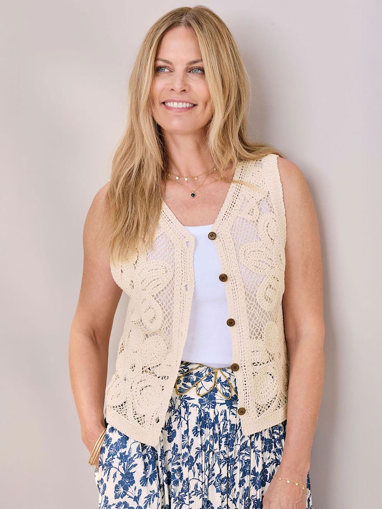 Cotton Traders Natural Crochet Waistcoat - Image 1 of 4