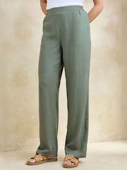 Cotton Traders Green Linen Blend Straight Leg Trousers - Image 1 of 3