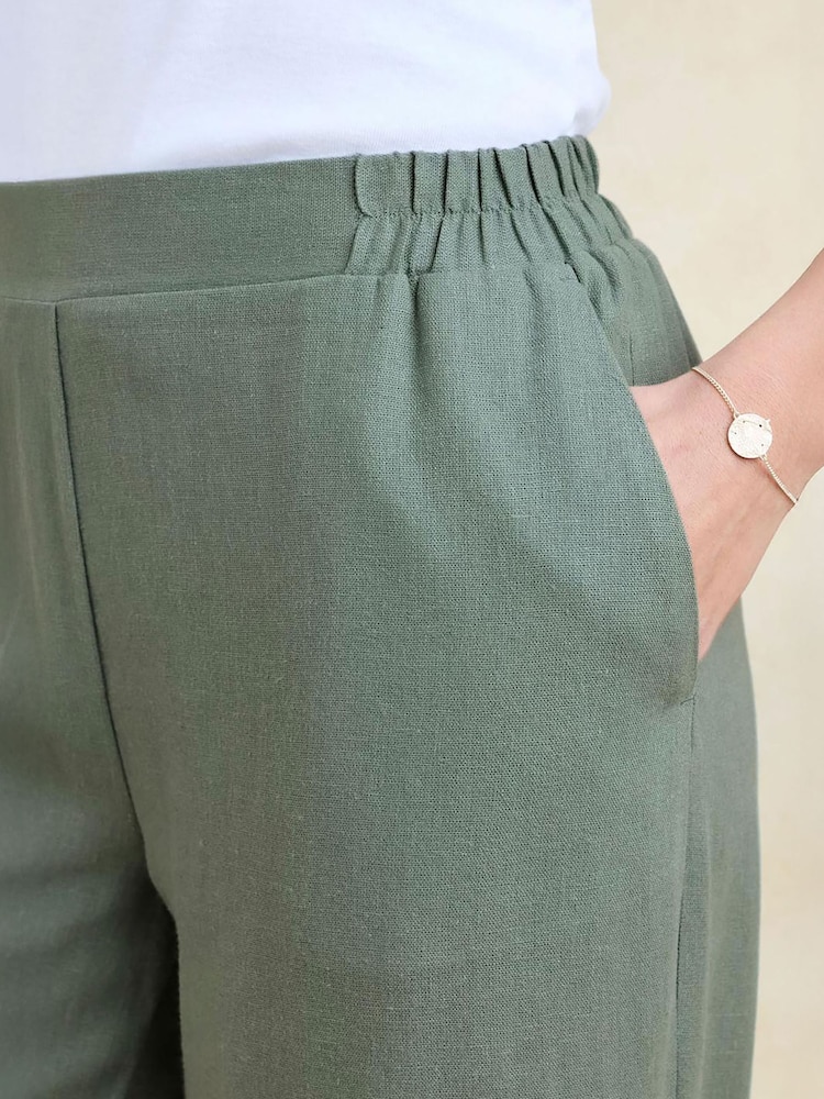Cotton Traders Green Linen Blend Straight Leg Trousers - Image 3 of 3