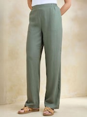 Cotton Traders Green Linen Blend Straight Leg Trousers - Image 1 of 3