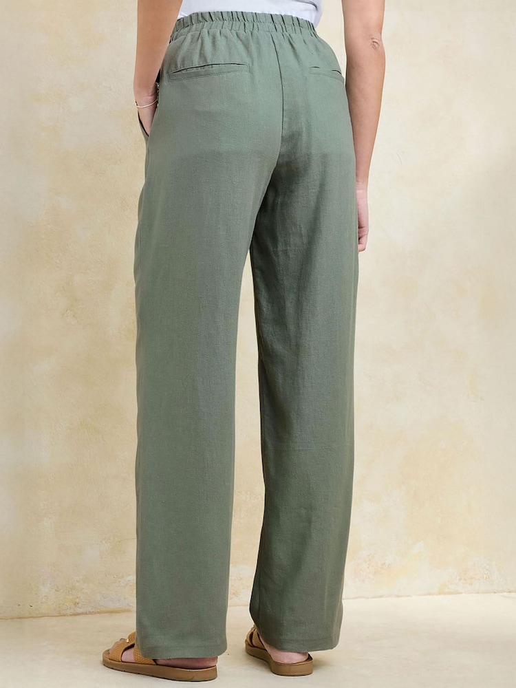 Cotton Traders Green Linen Blend Straight Leg Trousers - Image 2 of 3
