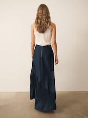 CERENE Lucia Navy Frill Hem Satin Maxi Skirt - Image 3 of 8