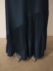 CERENE Lucia Navy Frill Hem Satin Maxi Skirt - Image 4 of 8
