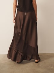 CERENE Lucia Brown Frill Hem Satin Maxi Skirt - Image 4 of 9