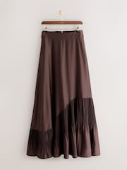 CERENE Lucia Brown Frill Hem Satin Maxi Skirt - Image 6 of 9