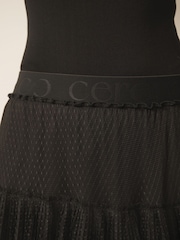 CERENE Coral Black Tiered Polka Dot Mesh Maxi Skirt - Image 5 of 11