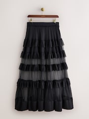 CERENE Coral Black Tiered Polka Dot Mesh Maxi Skirt - Image 6 of 11