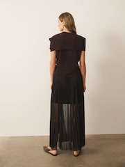 Zwart - CERENE Sheer Mesh Pleated Maxi Skirt - Afbeelding 4 van 11