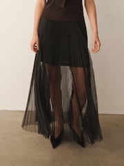 Zwart - CERENE Sheer Mesh Pleated Maxi Skirt - Afbeelding 5 van 11