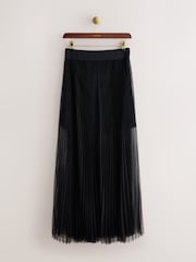 Zwart - CERENE Sheer Mesh Pleated Maxi Skirt - Afbeelding 6 van 11