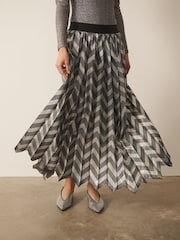 CERENE Aurelia Silver Metallic Chevron Pleated Midi Skirt - Image 2 of 8