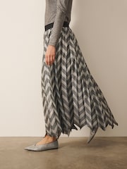 CERENE Aurelia Silver Metallic Chevron Pleated Midi Skirt - Image 3 of 8