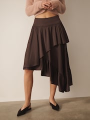 Braun - CERENE Asymmetric Ruffle Satin Midi Skirt - Bild 2 von 11