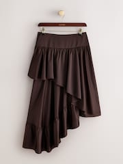 Braun - CERENE Asymmetric Ruffle Satin Midi Skirt - Bild 5 von 11