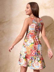 Lipsy Orange Ciao Bella Printed Crinkle Jersey Frill Dress (5-16yrs) - Image 4 of 5