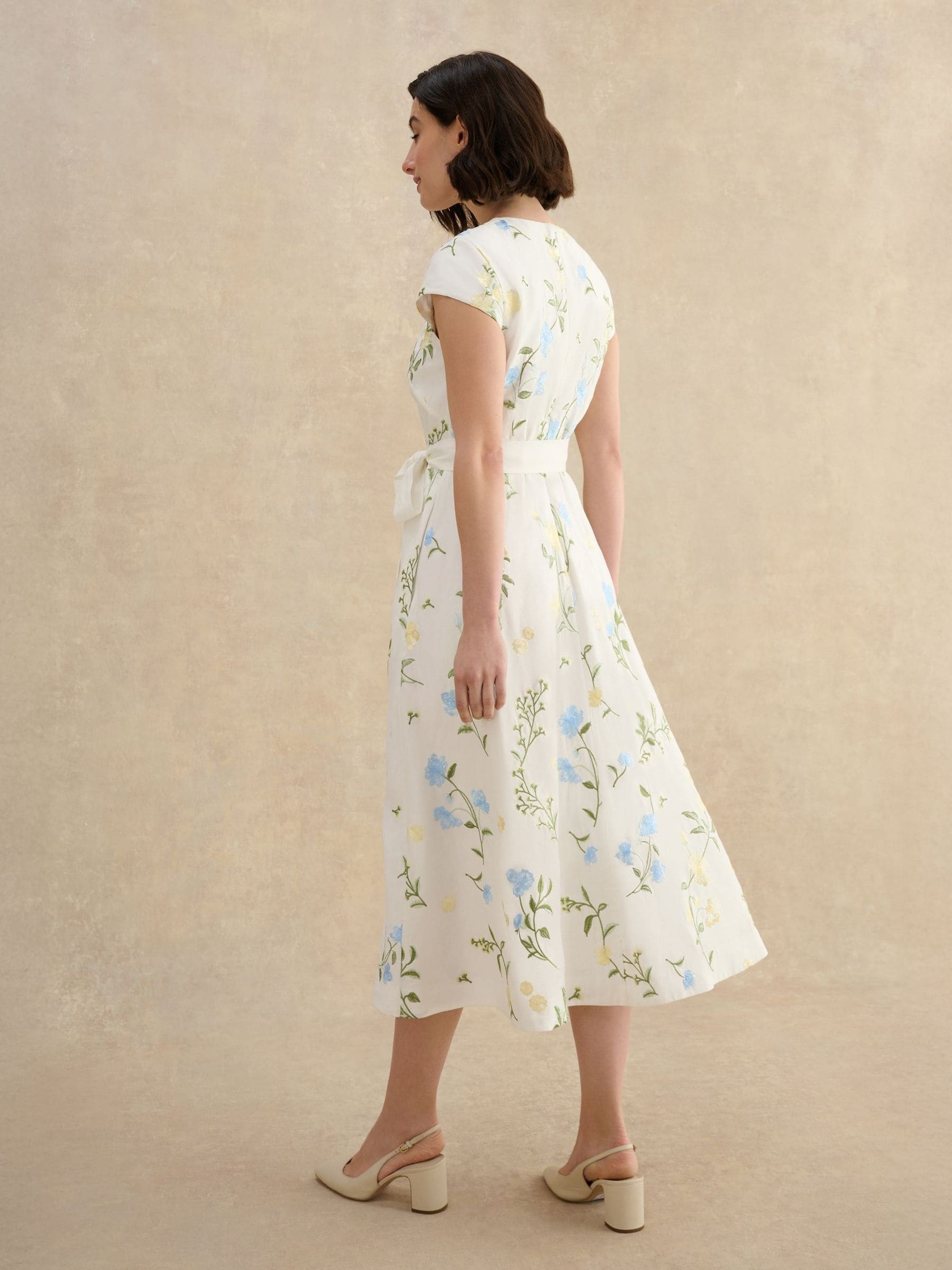 Buy Hobbs White Floral Embroidery Linda Tie Waist Front Bow Midi 