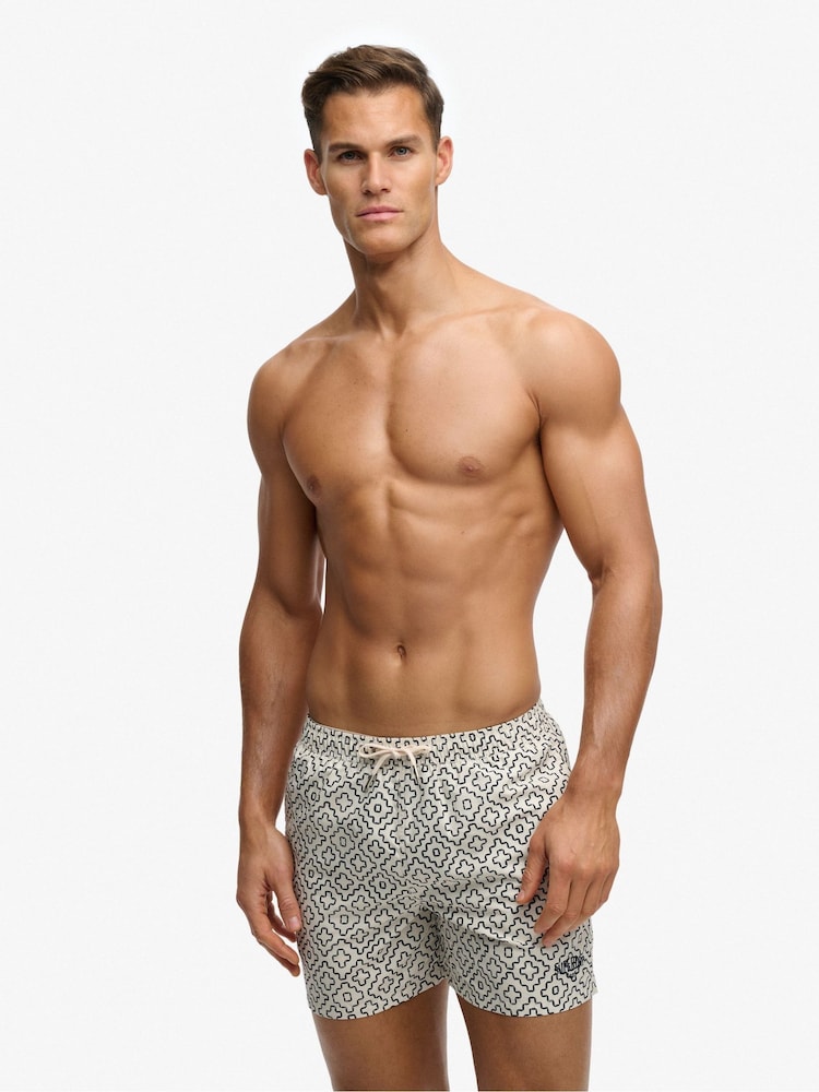 SUPERDRY Cream Premium Printed 15-inch Swim Shorts - Image 2 of 9 SUPERDRY Cream Premium Printed 15-inch Swim Shorts - Image 2 of 9