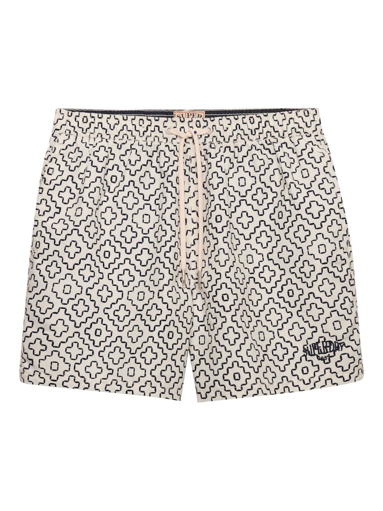 SUPERDRY Cream Premium Printed 15-inch Swim Shorts - Image 9 of 9 SUPERDRY Cream Premium Printed 15-inch Swim Shorts - Image 9 of 9