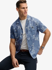 SUPERDRY Blue Short Sleeve Printed Beach Shirt - Image 1 of 6