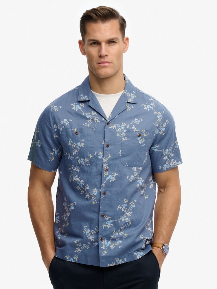 SUPERDRY Blue Short Sleeve Printed Beach Shirt - Image 2 of 6
