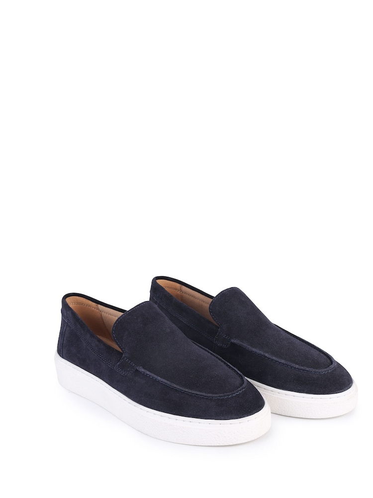 Off The Hook Blue Scottie Suede Slip On Loafers with Platform Sole - Image 1 of 6