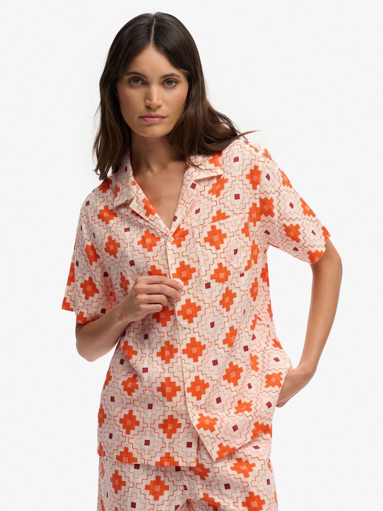 SUPERDRY Orange Beach Printed Short Sleeve Shirt - Image 1 of 7