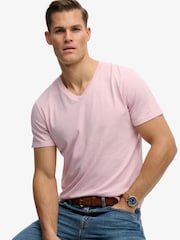 SUPERDRY Pink Classic Cotton Linen V-neckline T-Shirt - Image 1 of 8