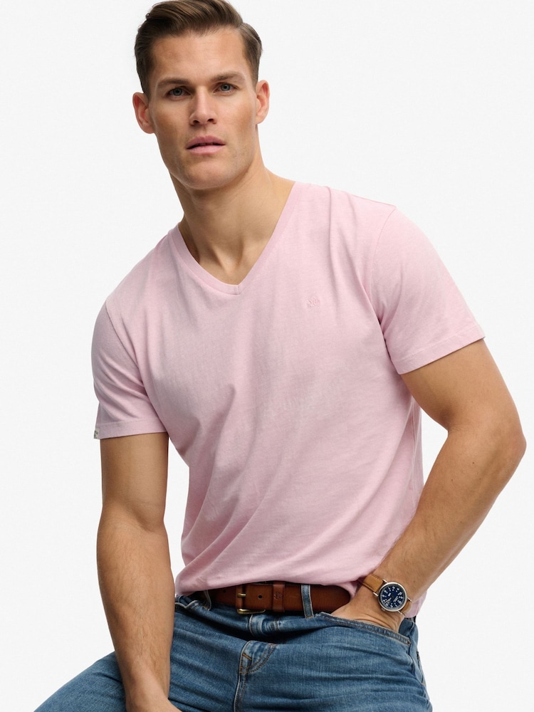 SUPERDRY Pink Classic Cotton Linen V-neckline T-Shirt - Image 1 of 8