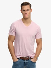SUPERDRY Pink Classic Cotton Linen V-neckline T-Shirt - Image 2 of 8