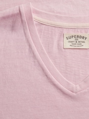 SUPERDRY Pink Classic Cotton Linen V-neckline T-Shirt - Image 8 of 8