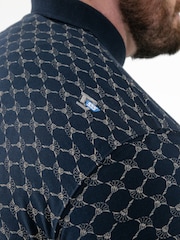 D555 Blue Printed Jacquard Collar And Cuff Short Sleeve Polo Shirt With Chest Pocket - Image 5 of 6