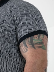 D555 Blue Jacquard Knitted Polo Shirt With Quarter Neck Zip - Image 5 of 6