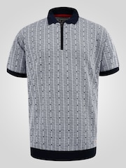 D555 Blue Jacquard Knitted Polo Shirt With Quarter Neck Zip - Image 6 of 6