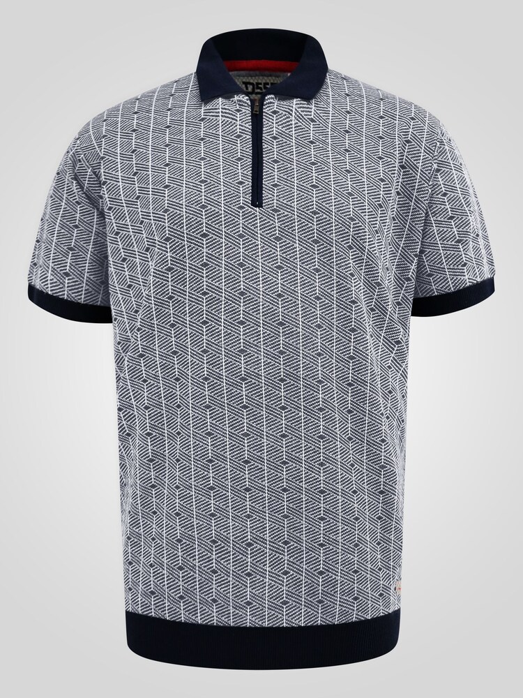 D555 Blue Jacquard Knitted Polo Shirt With Quarter Neck Zip - Image 6 of 6