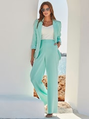 Sosandar Green High Waisted Wide Leg Trousers - Image 4 of 5