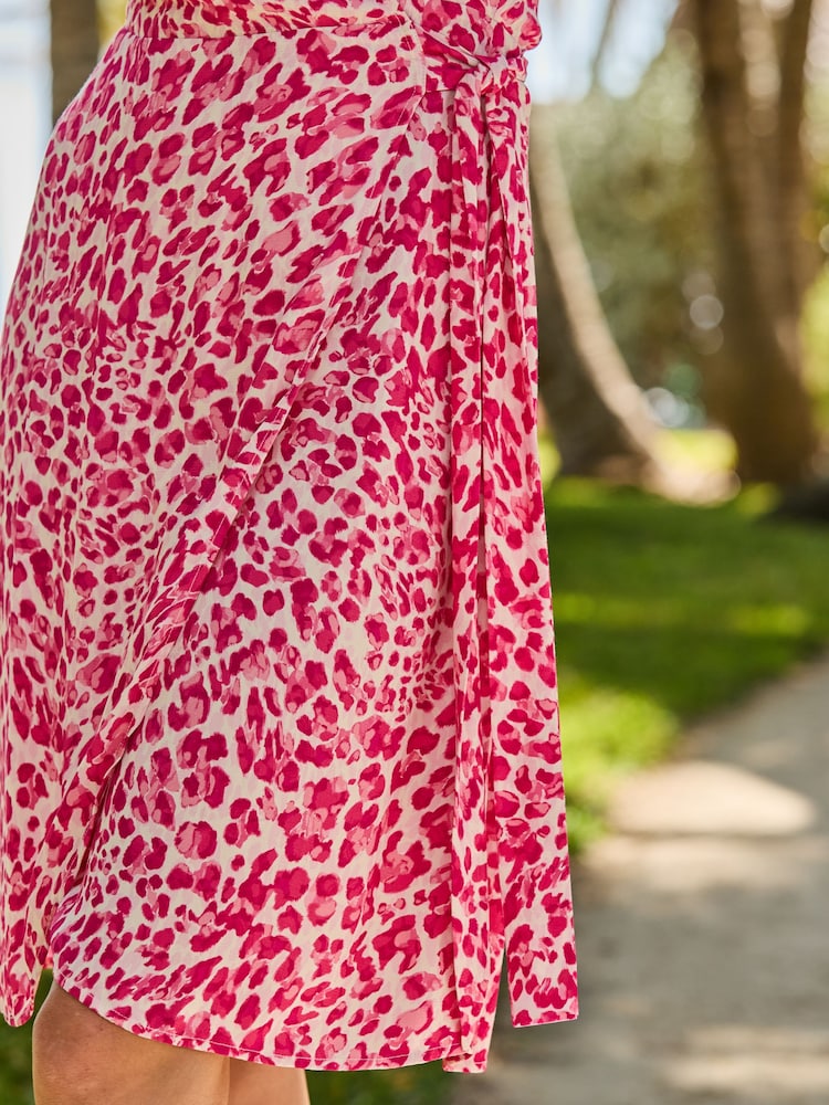 Sosandar Pink Animal Print Flutter Sleeve Wrap Dress - Image 5 of 5