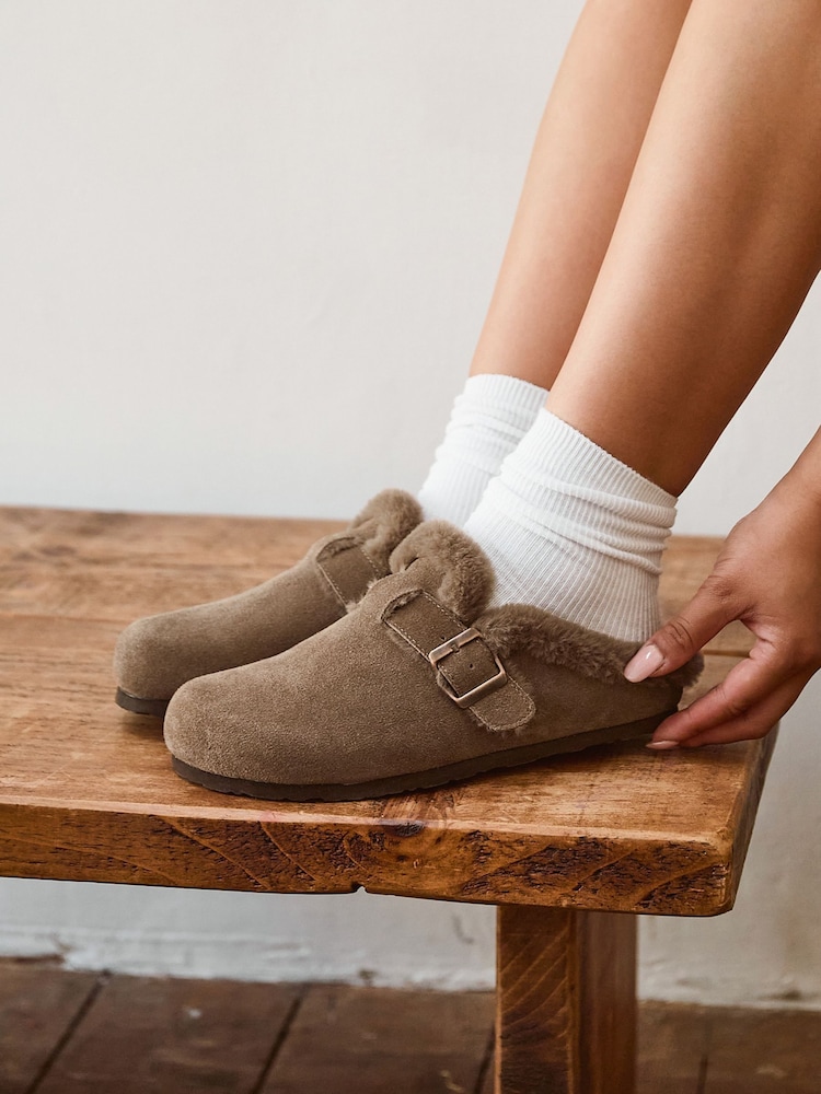 Linzi Mocha Brown Ember Suede Leather Fur Lined Slippers - Image 1 of 6 Linzi Mocha Brown Ember Suede Leather Fur Lined Slippers - Image 1 of 6