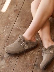 Linzi Mocha Brown Ember Suede Leather Fur Lined Slippers - Image 6 of 6
