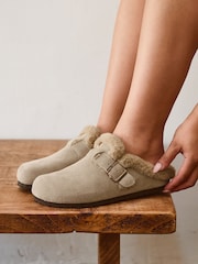 Linzi Taupe Brown Ember Suede Leather Fur Lined Slippers - Image 1 of 6