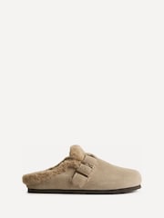 Linzi Taupe Brown Ember Suede Leather Fur Lined Slippers - Image 3 of 6